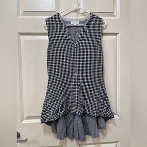 Derek Lam Plaid Knit Peplum Top Sleeveless Black